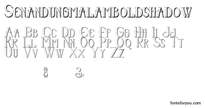 Шрифт Senandungmalamboldshadow – алфавит, цифры, специальные символы