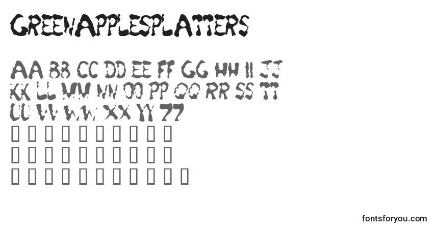 Schriftart GreenAppleSplatters – Alphabet, Zahlen, spezielle Symbole