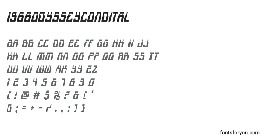 Schriftart 1968odysseycondital – Alphabet, Zahlen, spezielle Symbole