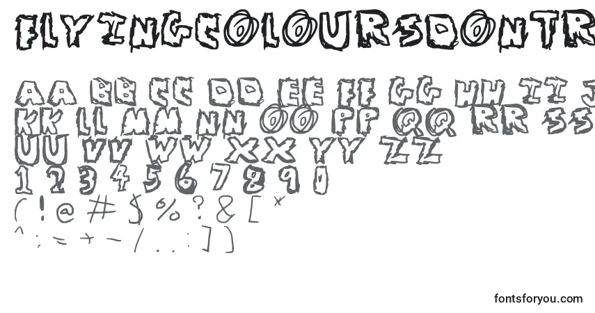 Czcionka FlyingColoursDontRun – alfabet, cyfry, specjalne znaki