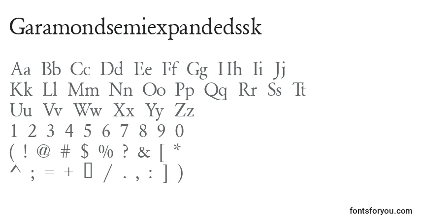 Czcionka Garamondsemiexpandedssk – alfabet, cyfry, specjalne znaki