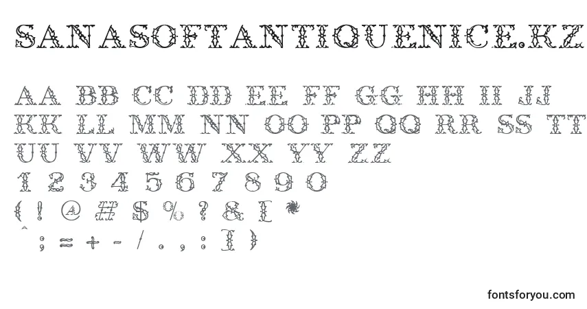 Schriftart SanasoftAntiqueNice.Kz – Alphabet, Zahlen, spezielle Symbole