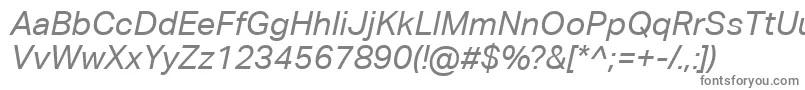 AktivgroteskcorpItalic-fontti – harmaat kirjasimet valkoisella taustalla