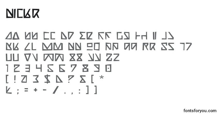 Czcionka Nickr – alfabet, cyfry, specjalne znaki