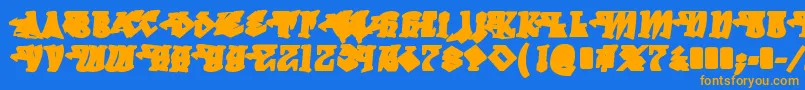 DegrassiBack-Schriftart – Orangefarbene Schriften auf blauem Hintergrund