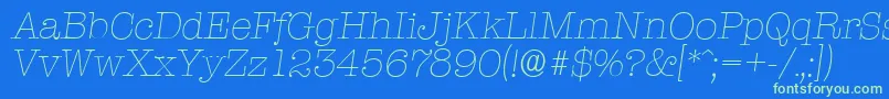 More about TypewriterserialXlightItalic Font TypewriterserialXlightItalic Font – Green Fonts on Blue Background