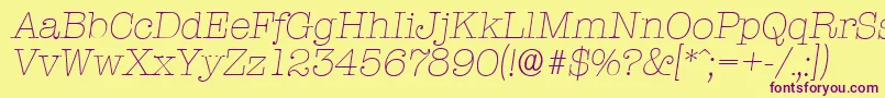 TypewriterserialXlightItalic Font – Purple Fonts on Yellow Background