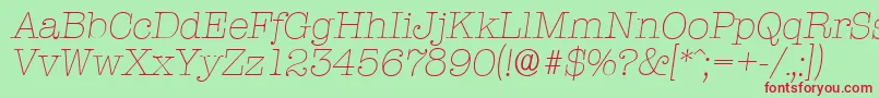 TypewriterserialXlightItalic Font – Red Fonts on Green Background