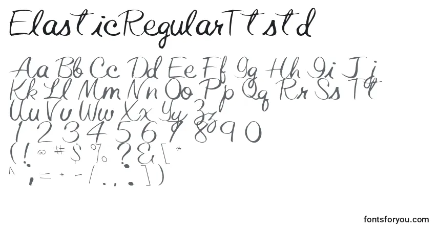 Czcionka ElasticRegularTtstd – alfabet, cyfry, specjalne znaki