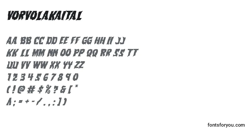 Czcionka Vorvolakaital – alfabet, cyfry, specjalne znaki