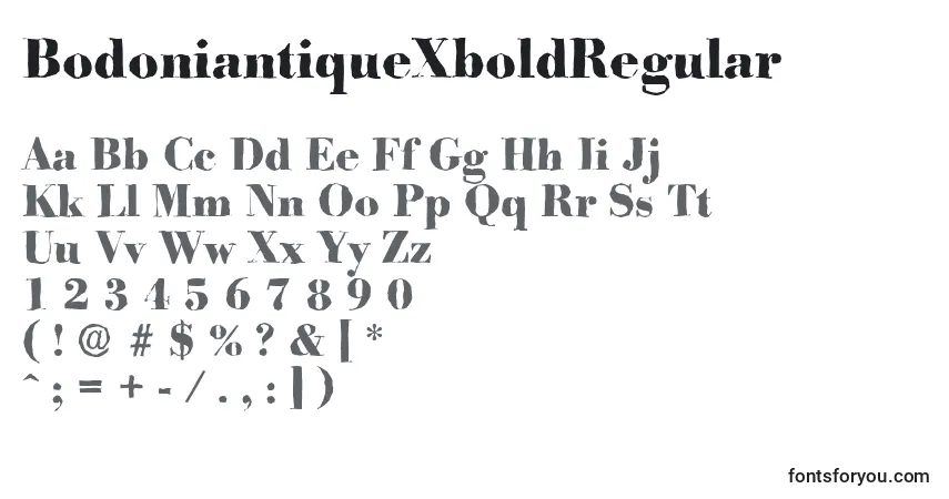 Czcionka BodoniantiqueXboldRegular – alfabet, cyfry, specjalne znaki