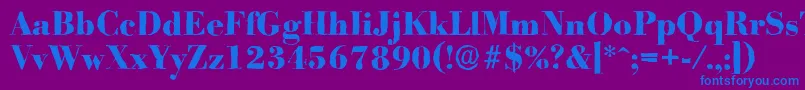 Fonte BodoniantiqueXboldRegular – fontes azuis em um fundo violeta