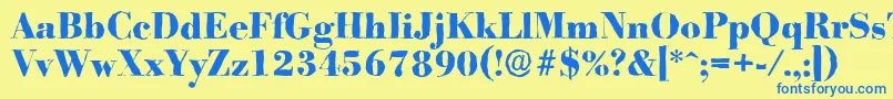 フォントBodoniantiqueXboldRegular – 青い文字が黄色の背景にあります。