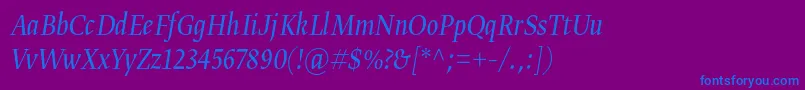 Gretadisnarproligita-Schriftart – Blaue Schriften auf violettem Hintergrund