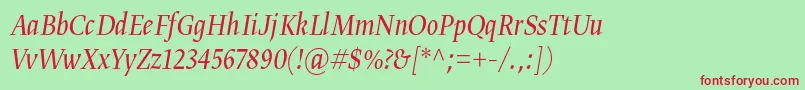 フォントGretadisnarproligita – 赤い文字の緑の背景