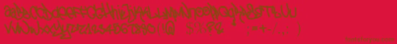 TagTheotetic-Schriftart – Braune Schriften auf rotem Hintergrund