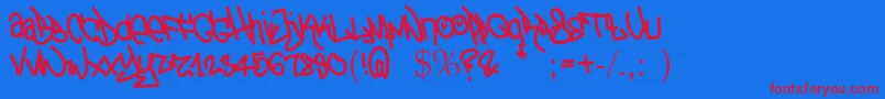 TagTheotetic-Schriftart – Rote Schriften auf blauem Hintergrund