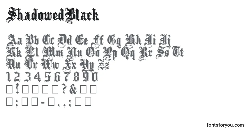 A fonte ShadowedBlack – alfabeto, números, caracteres especiais