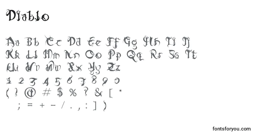 Schriftart Diablo – Alphabet, Zahlen, spezielle Symbole