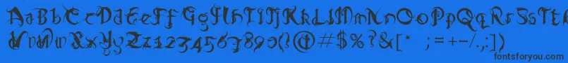 Diablo-Schriftart – Schwarze Schriften auf blauem Hintergrund