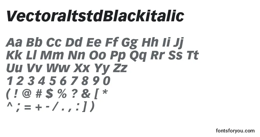 Шрифт VectoraltstdBlackitalic – алфавит, цифры, специальные символы