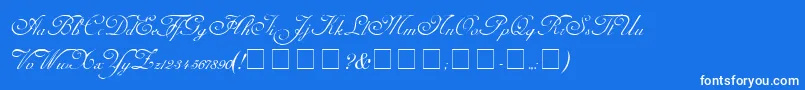 CarmelScriptSsi-Schriftart – Weiße Schriften auf blauem Hintergrund