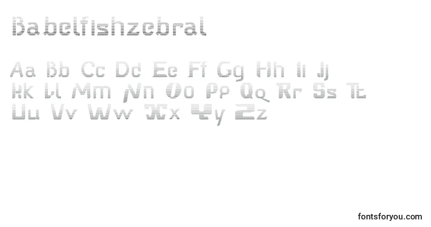 Czcionka Babelfishzebral – alfabet, cyfry, specjalne znaki