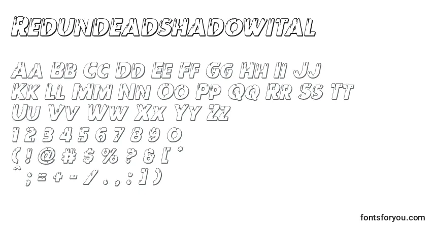 Redundeadshadowitalフォント–アルファベット、数字、特殊文字