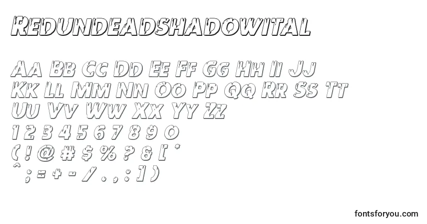 Schriftart Redundeadshadowital – Alphabet, Zahlen, spezielle Symbole