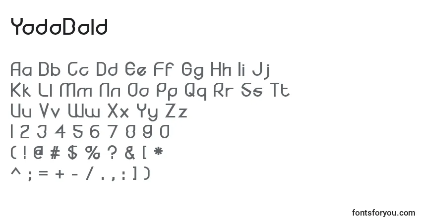 A fonte YodoBold – alfabeto, números, caracteres especiais