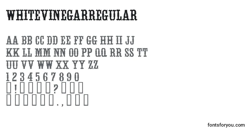 A fonte WhitevinegarRegular – alfabeto, números, caracteres especiais