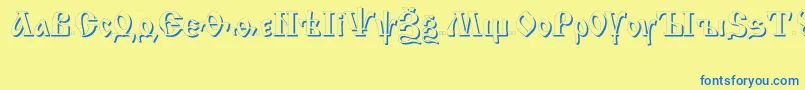 フォントIzhitsashadowctt – 青い文字が黄色の背景にあります。