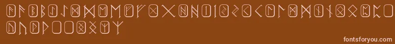 Futhark-Schriftart – Rosa Schriften auf braunem Hintergrund