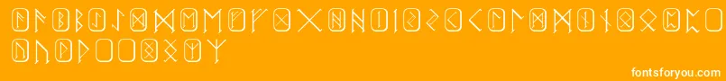 Futhark-Schriftart – Weiße Schriften auf orangefarbenem Hintergrund