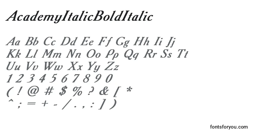 Шрифт AcademyItalicBoldItalic – алфавит, цифры, специальные символы