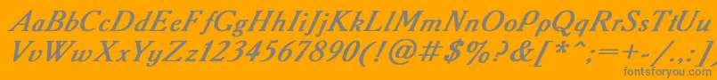 AcademyItalicBoldItalic-Schriftart – Graue Schriften auf orangefarbenem Hintergrund