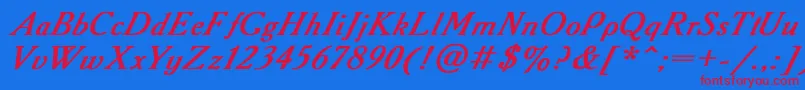 AcademyItalicBoldItalic Font – Red Fonts on Blue Background