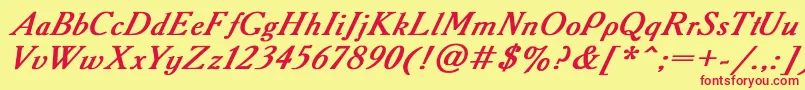 AcademyItalicBoldItalic Font – Red Fonts on Yellow Background