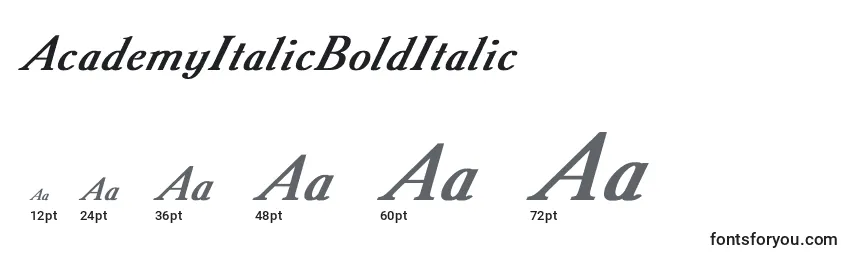 AcademyItalicBoldItalic Font Sizes