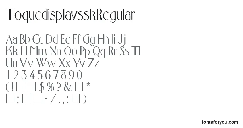 Czcionka ToquedisplaysskRegular – alfabet, cyfry, specjalne znaki