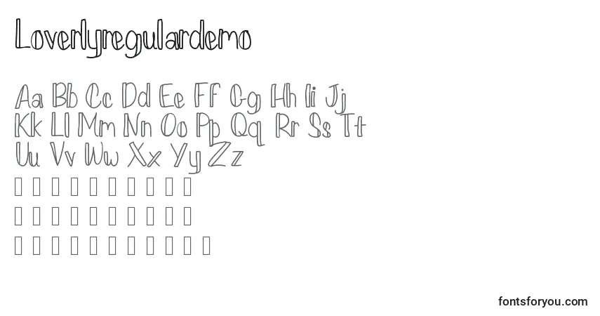Czcionka Loverlyregulardemo – alfabet, cyfry, specjalne znaki