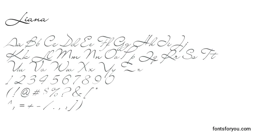 A fonte Liana – alfabeto, números, caracteres especiais
