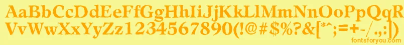 LeamingtonantiqueBold-Schriftart – Orangefarbene Schriften auf gelbem Hintergrund