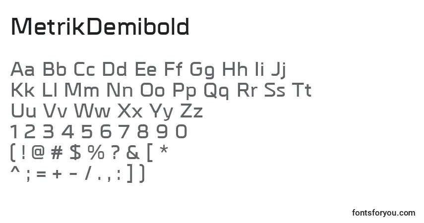 Czcionka MetrikDemibold – alfabet, cyfry, specjalne znaki