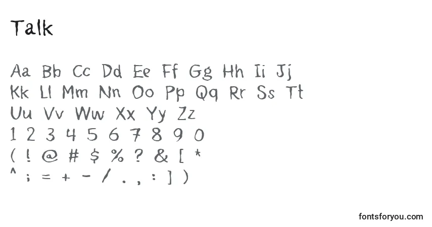 Czcionka Talk – alfabet, cyfry, specjalne znaki