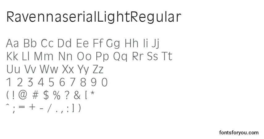 A fonte RavennaserialLightRegular – alfabeto, números, caracteres especiais
