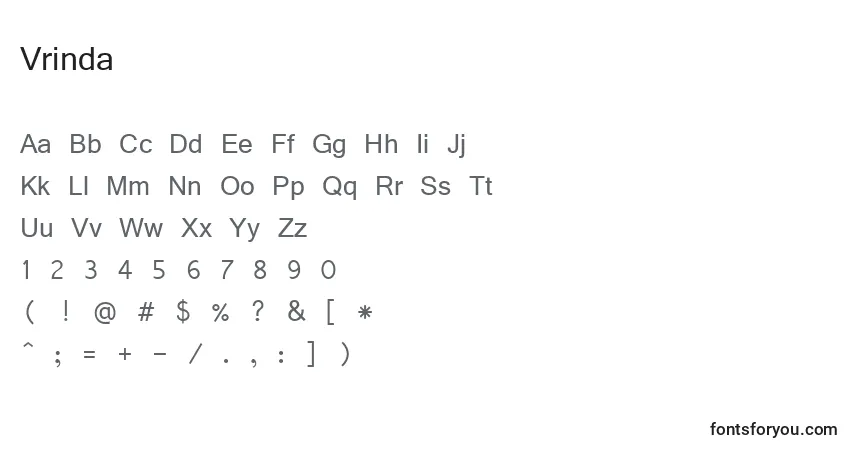 A fonte Vrinda – alfabeto, números, caracteres especiais