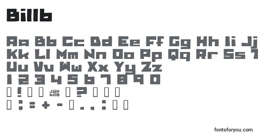 A fonte Billb – alfabeto, números, caracteres especiais