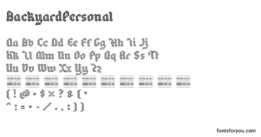 Schriftart BackyardPersonal – Alphabet, Zahlen, spezielle Symbole