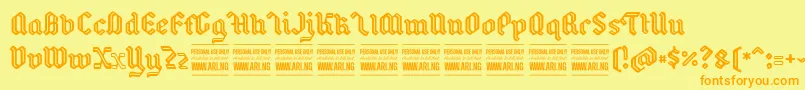 フォントBackyardPersonal – オレンジの文字が黄色の背景にあります。